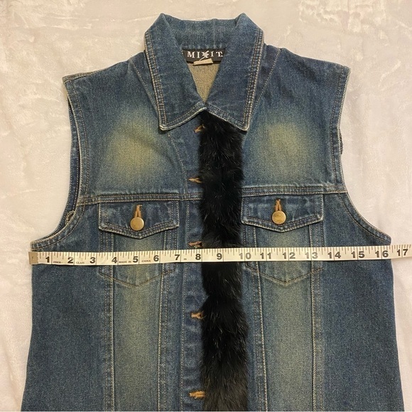 MIX It | Denim Sleeveless Vest w/ Rabbit Fur Trim | Size: Medium - Picture 5 of 9